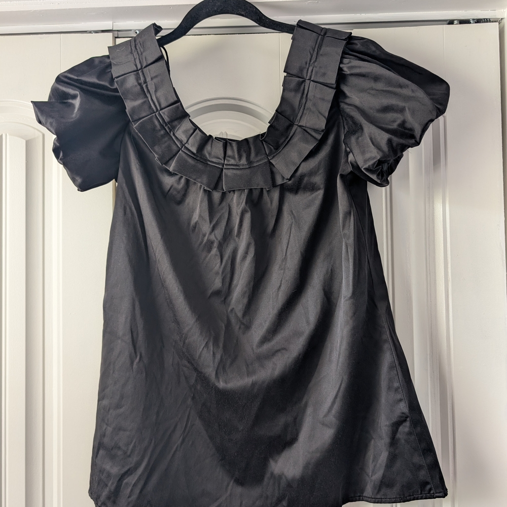 Elegant Black Women's Blouse with Pleated Neckline